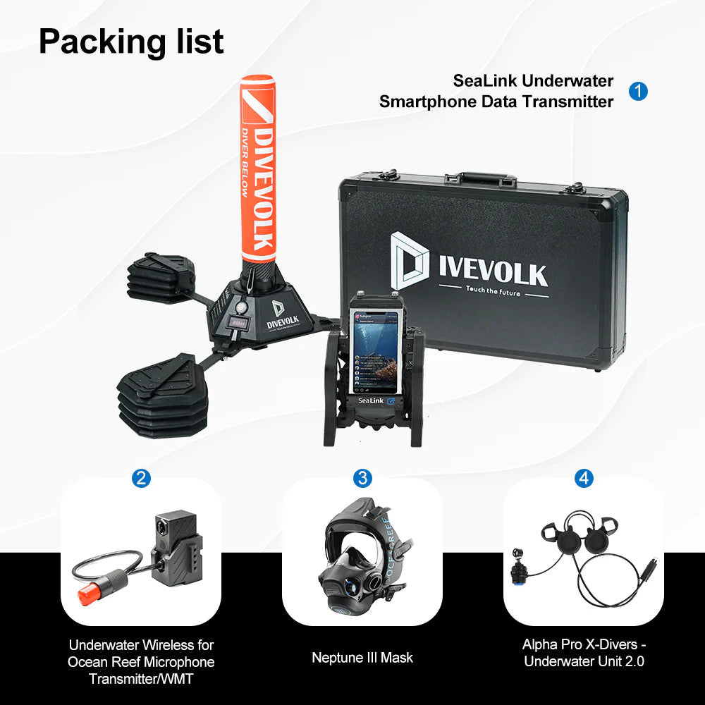 Mască integrală Neptune III cu unitate de comunicare Alpha Pro X-Divers UW 2.0 și kit de streaming live Sealink